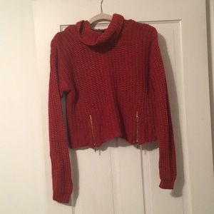 Cropped Turtleneck Sweater with Brass Zippers